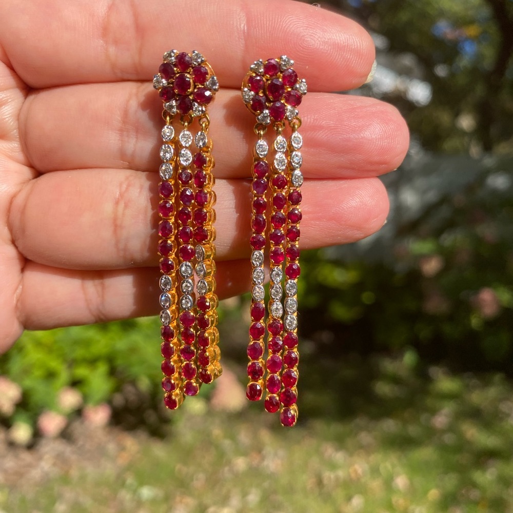 !Heavy! New Ruby & Diamond Dangle Earrings In 18k… - image 4